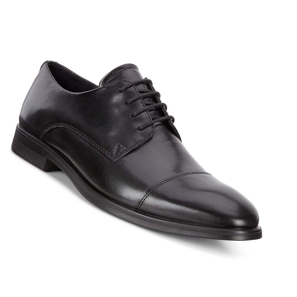 Men's Ecco Melbourne Cap Toe Tie Dress Shoes Black | USA 521SGL